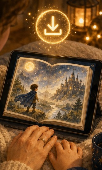 Preview, then download — an illustrated depiction of the Rawissimo story creation step