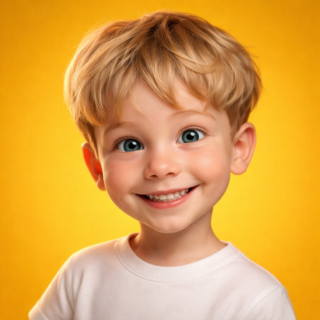 The same child illustrated as a 3D storybook hero